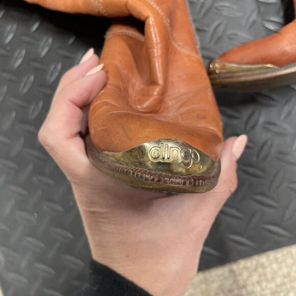 Vintage RARE 1970s Tall Leather Dingo Stacked Heel Boots Embroidered Phoenix 6.5 - Picture 2 of 12